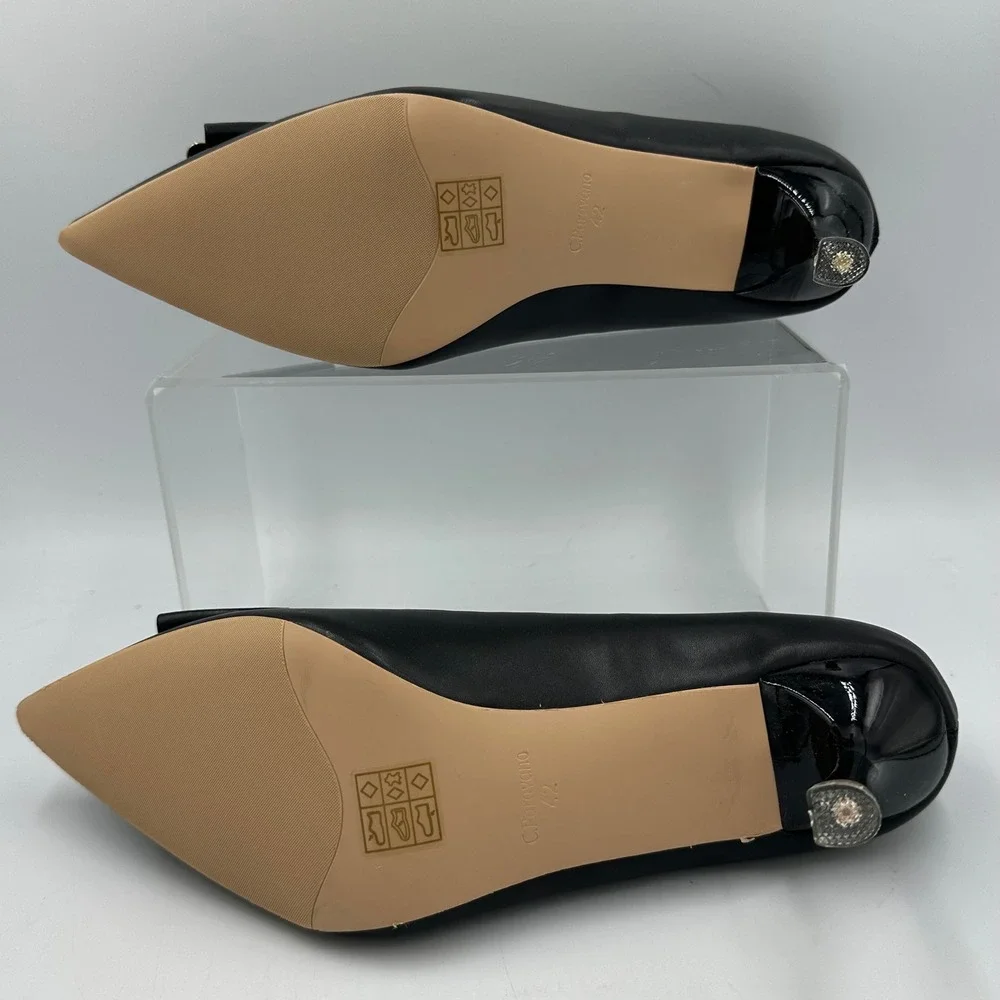 C.Paravano Pointed Toe Pumps Women 42 / 11.5 Black NIB Buckle Pump Heel‎ Chic
